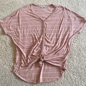 White Birch Pink Striped Top with Tie Knot
